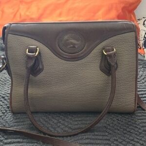 Authentic Dooney And Bourke Tan and Brown Leather Hand Bag Shoulder Bag